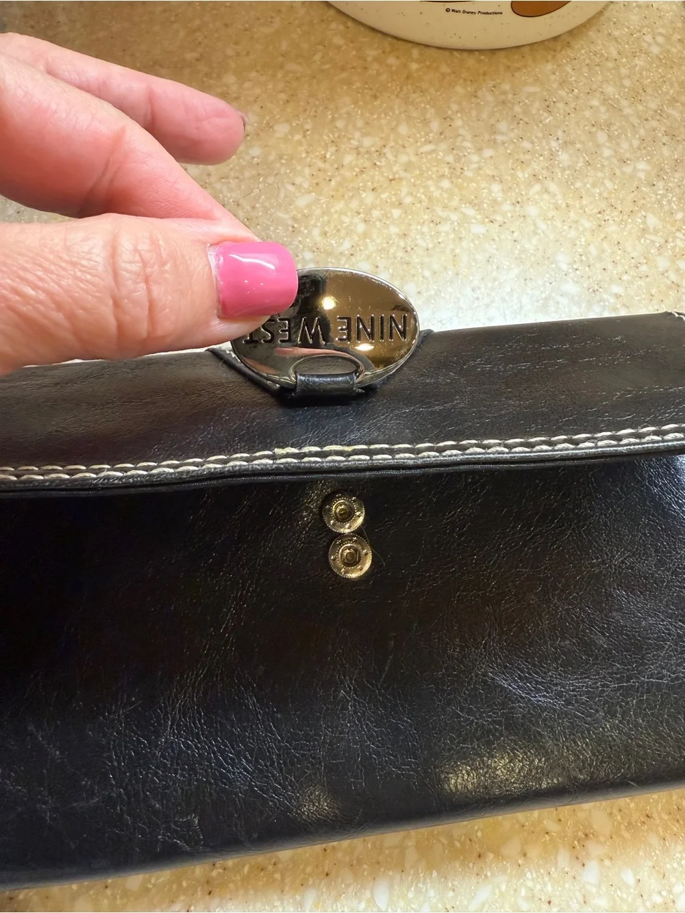 Nine West Black Leather Wallet with Contrast Stitching Women’s Long Billfold